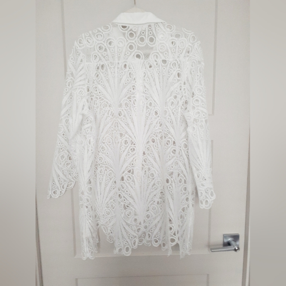 Adiva White Lace Button-Up Shirt - Picture 6 of 7